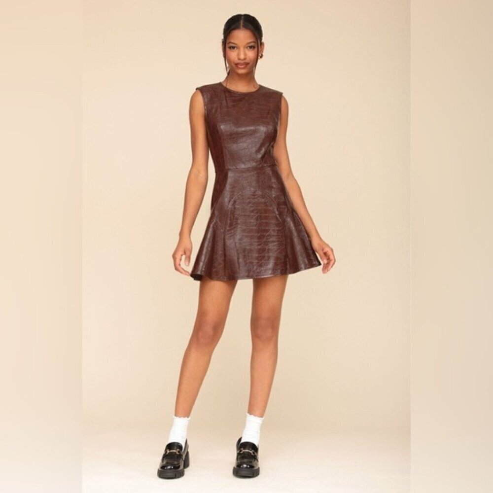 Avec Les Filles Women's Croc-Embossed Mini Dress Chocolate Brown Size 14